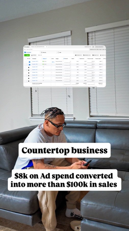Countertop business: $8k on ad spend converted into more than $100k in sales