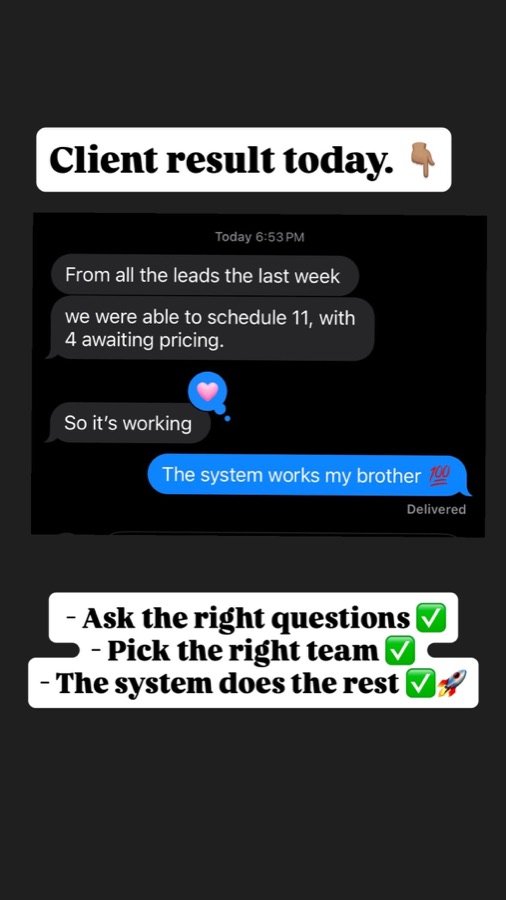 Client text: from last week's leads we scheduled 11, with 4 awaiting pricing